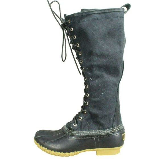 LL Bean Black Waxed Leather Unlined Hunting Tall Duck Boots Size 6 M - Picture 1 of 9